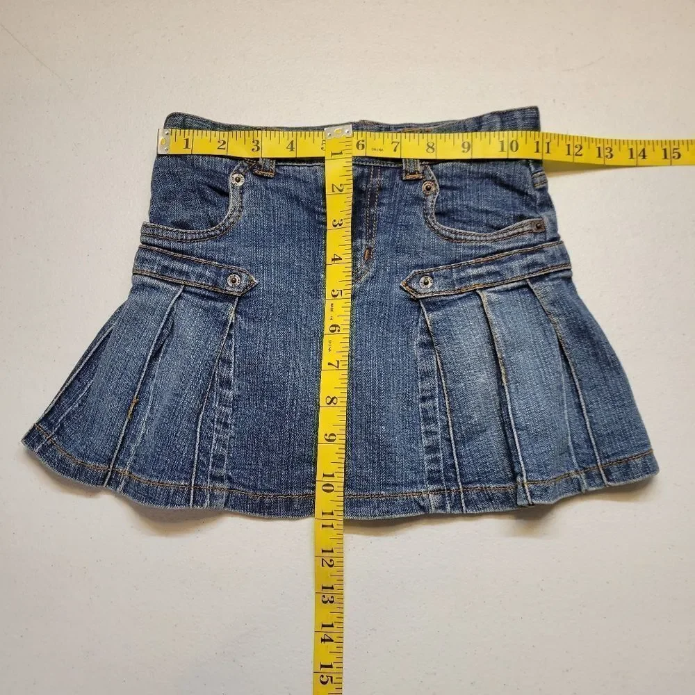 Children's Place Y2K Blue Jean Denim Pleated Mini Skirt Skort Built In Shorts